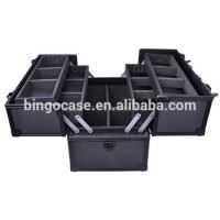 Professional Large Black Aluminum Cosmetic Box Train Makeup Artist Storage Case