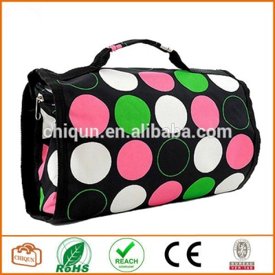 Cosmetic Makeup Hanging Travel Case Toiletries Pink Green White Large Polka Dot Rollup Hair Product Airplane Carryon Pocket